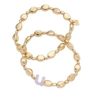 Nordstrom Open Edit NWT Set of 2 "U" Initial Beaded Bracelets Gold